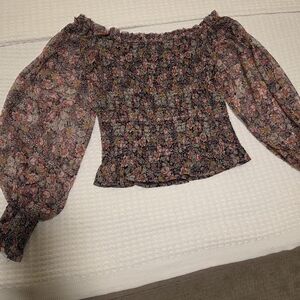 Nordstrom Floral Smocked Blouse - Pink and Black